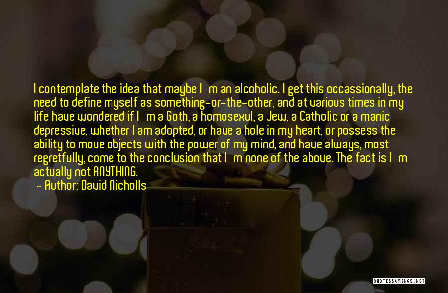 David Nicholls Quotes: I Contemplate The Idea That Maybe I'm An Alcoholic. I Get This Occassionally, The Need To Define Myself As Something-or-the-other,