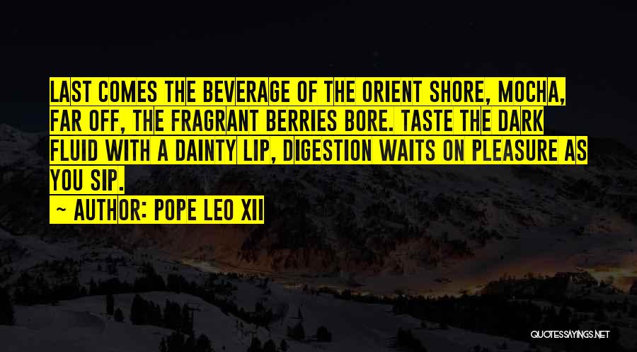 Pope Leo XII Quotes: Last Comes The Beverage Of The Orient Shore, Mocha, Far Off, The Fragrant Berries Bore. Taste The Dark Fluid With