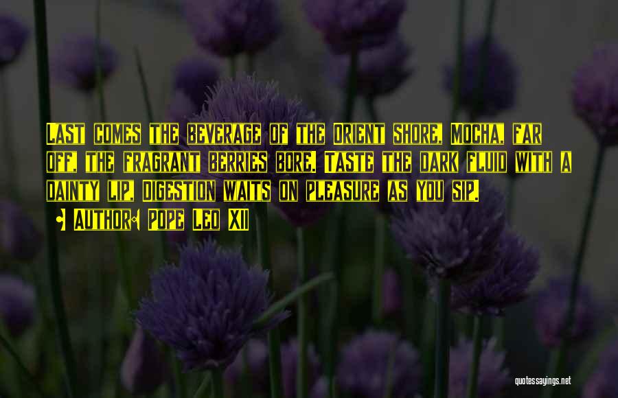 Pope Leo XII Quotes: Last Comes The Beverage Of The Orient Shore, Mocha, Far Off, The Fragrant Berries Bore. Taste The Dark Fluid With