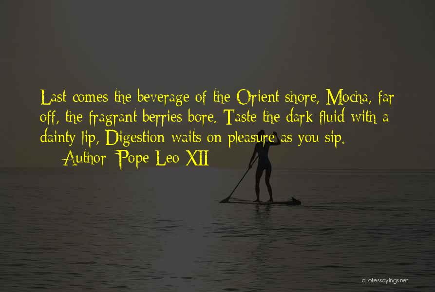 Pope Leo XII Quotes: Last Comes The Beverage Of The Orient Shore, Mocha, Far Off, The Fragrant Berries Bore. Taste The Dark Fluid With