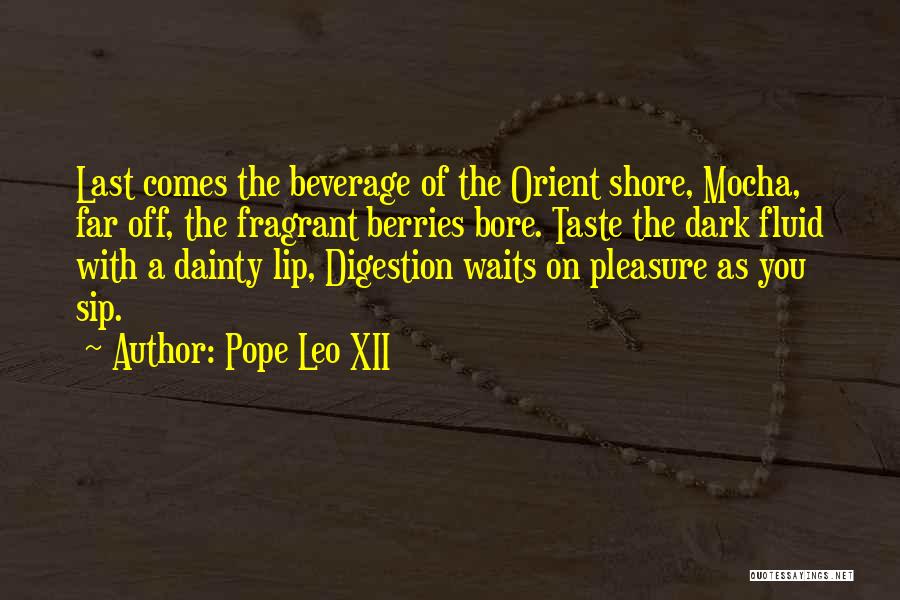 Pope Leo XII Quotes: Last Comes The Beverage Of The Orient Shore, Mocha, Far Off, The Fragrant Berries Bore. Taste The Dark Fluid With