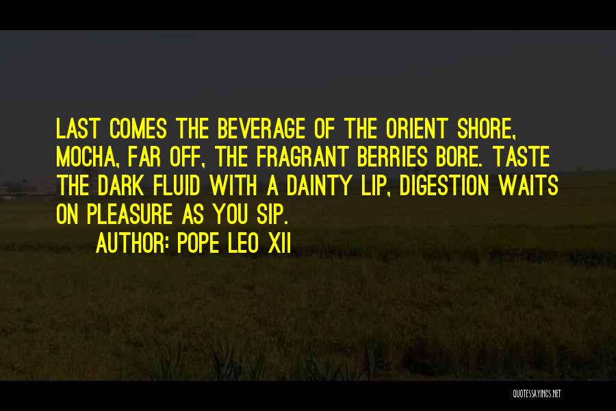 Pope Leo XII Quotes: Last Comes The Beverage Of The Orient Shore, Mocha, Far Off, The Fragrant Berries Bore. Taste The Dark Fluid With