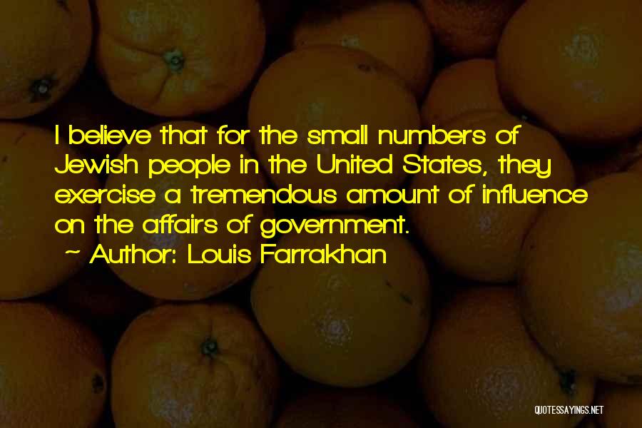 Louis Farrakhan Quotes: I Believe That For The Small Numbers Of Jewish People In The United States, They Exercise A Tremendous Amount Of