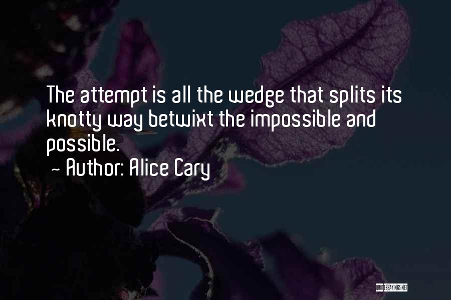 Alice Cary Quotes: The Attempt Is All The Wedge That Splits Its Knotty Way Betwixt The Impossible And Possible.