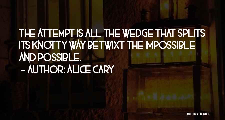 Alice Cary Quotes: The Attempt Is All The Wedge That Splits Its Knotty Way Betwixt The Impossible And Possible.