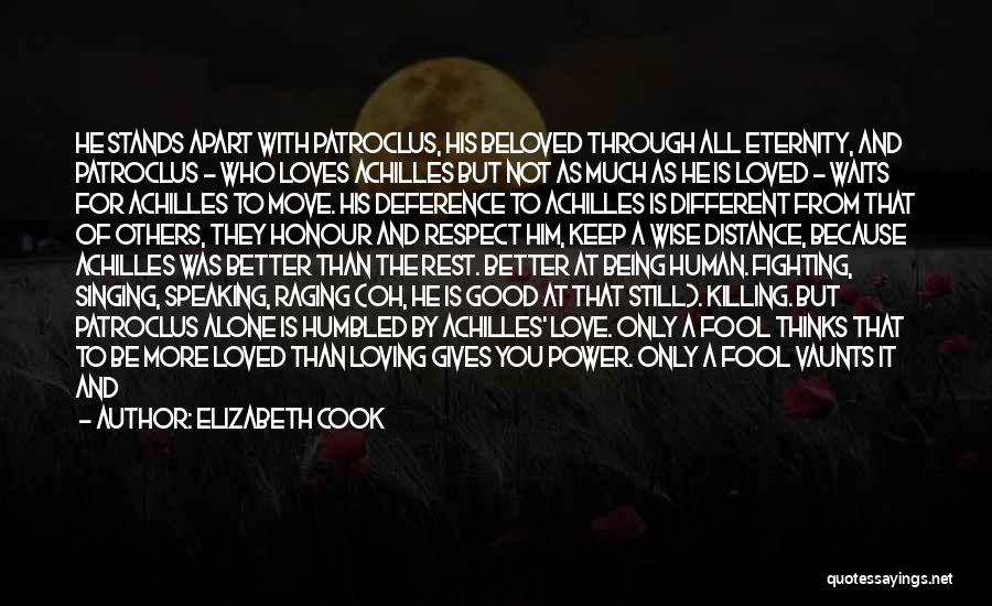 Elizabeth Cook Quotes: He Stands Apart With Patroclus, His Beloved Through All Eternity, And Patroclus - Who Loves Achilles But Not As Much