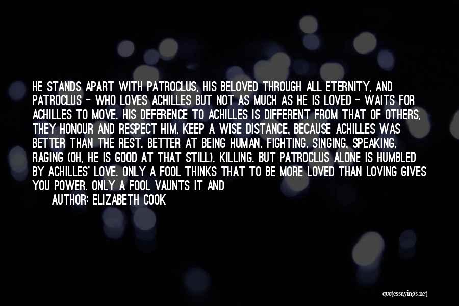 Elizabeth Cook Quotes: He Stands Apart With Patroclus, His Beloved Through All Eternity, And Patroclus - Who Loves Achilles But Not As Much