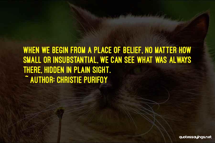 Christie Purifoy Quotes: When We Begin From A Place Of Belief, No Matter How Small Or Insubstantial, We Can See What Was Always