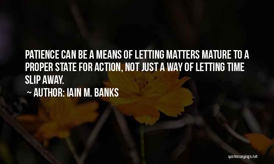 Iain M. Banks Quotes: Patience Can Be A Means Of Letting Matters Mature To A Proper State For Action, Not Just A Way Of