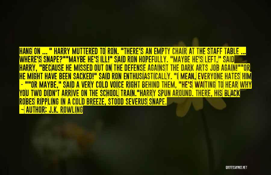 J.K. Rowling Quotes: Hang On ... Harry Muttered To Ron. There's An Empty Chair At The Staff Table ... Where's Snape?maybe He's Ill!