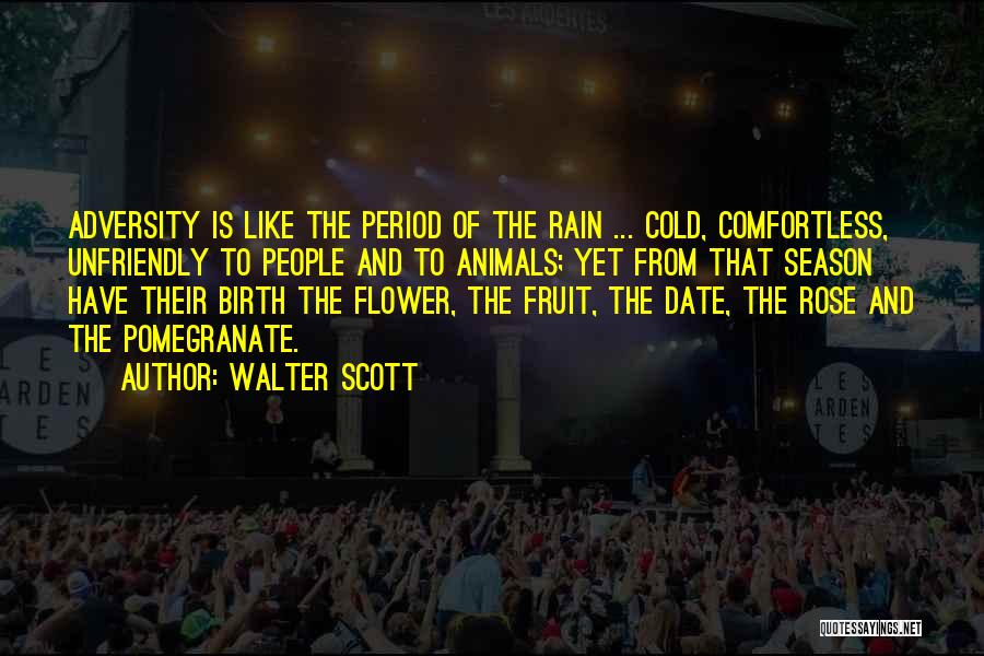 Walter Scott Quotes: Adversity Is Like The Period Of The Rain ... Cold, Comfortless, Unfriendly To People And To Animals; Yet From That