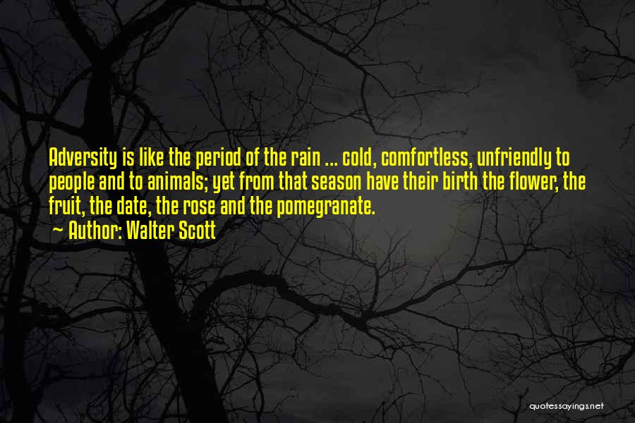Walter Scott Quotes: Adversity Is Like The Period Of The Rain ... Cold, Comfortless, Unfriendly To People And To Animals; Yet From That