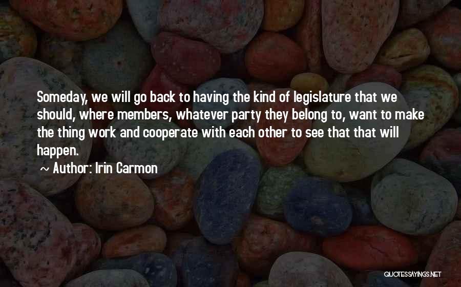 Irin Carmon Quotes: Someday, We Will Go Back To Having The Kind Of Legislature That We Should, Where Members, Whatever Party They Belong