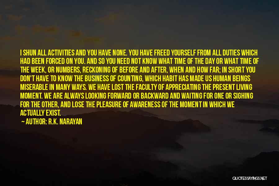 R.K. Narayan Quotes: I Shun All Activities And You Have None. You Have Freed Yourself From All Duties Which Had Been Forced On