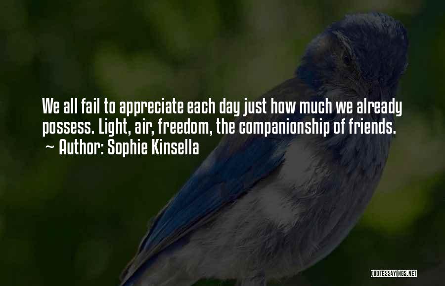 Sophie Kinsella Quotes: We All Fail To Appreciate Each Day Just How Much We Already Possess. Light, Air, Freedom, The Companionship Of Friends.