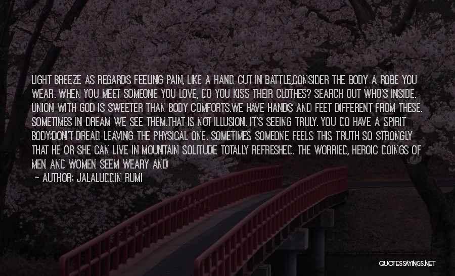 Jalaluddin Rumi Quotes: Light Breeze As Regards Feeling Pain, Like A Hand Cut In Battle,consider The Body A Robe You Wear. When You