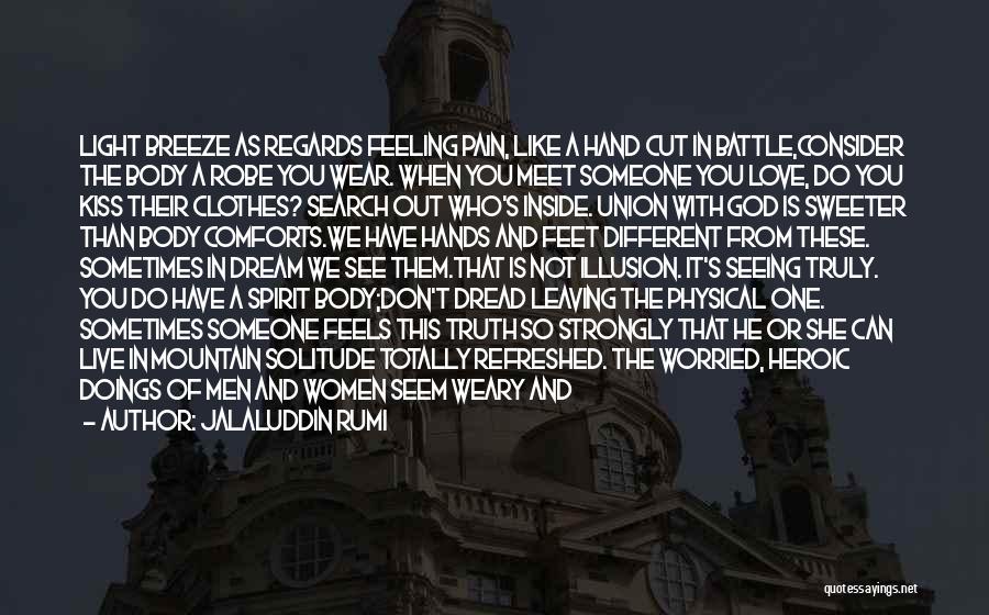 Jalaluddin Rumi Quotes: Light Breeze As Regards Feeling Pain, Like A Hand Cut In Battle,consider The Body A Robe You Wear. When You