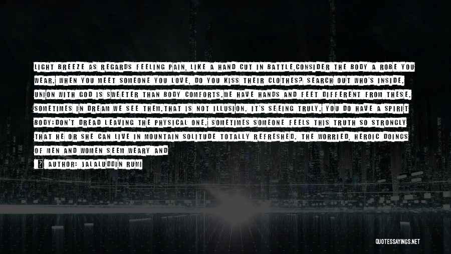 Jalaluddin Rumi Quotes: Light Breeze As Regards Feeling Pain, Like A Hand Cut In Battle,consider The Body A Robe You Wear. When You