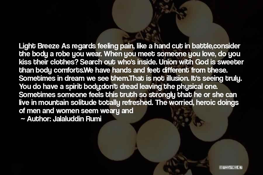 Jalaluddin Rumi Quotes: Light Breeze As Regards Feeling Pain, Like A Hand Cut In Battle,consider The Body A Robe You Wear. When You