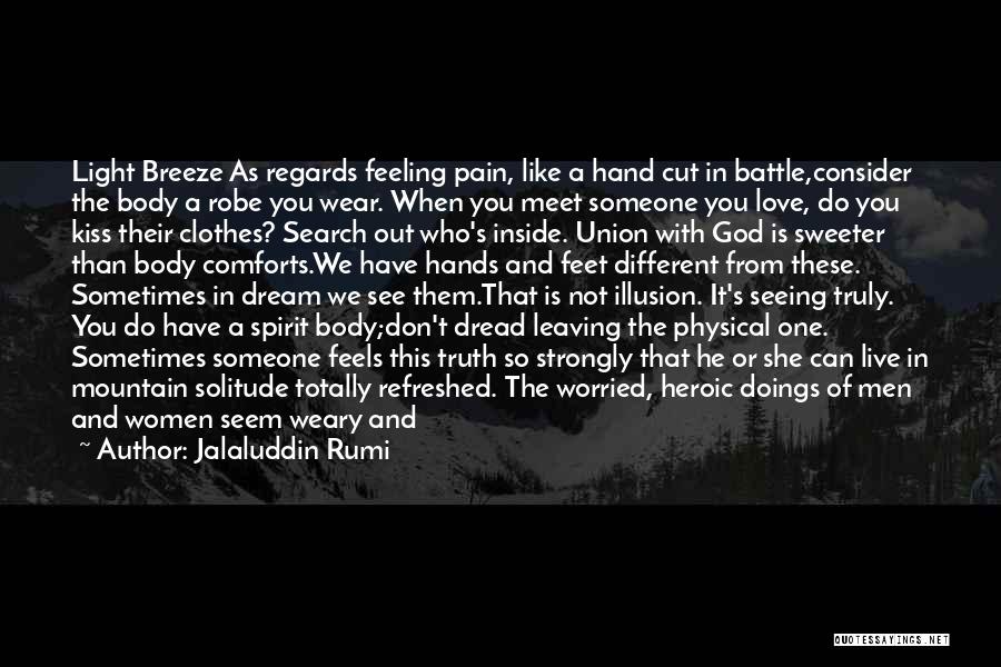 Jalaluddin Rumi Quotes: Light Breeze As Regards Feeling Pain, Like A Hand Cut In Battle,consider The Body A Robe You Wear. When You