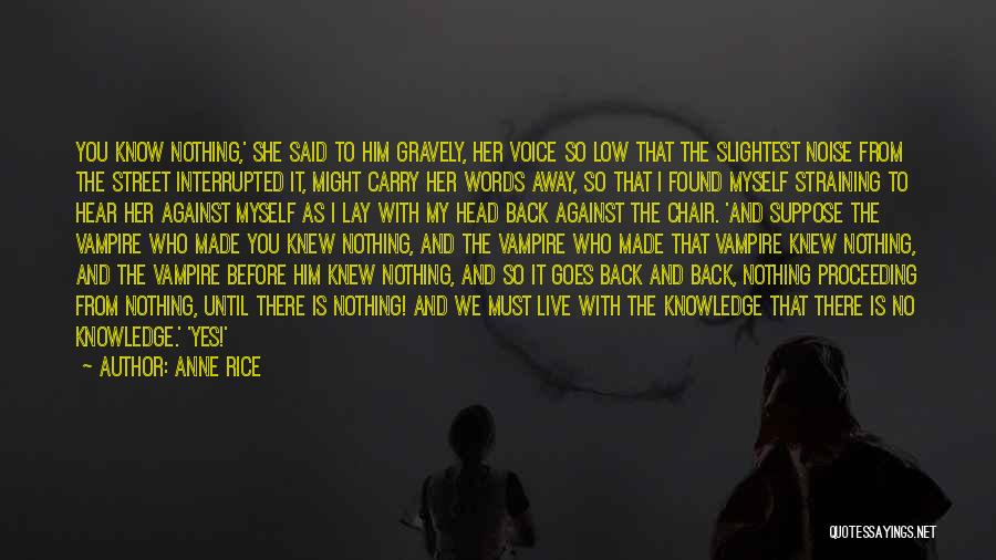 Anne Rice Quotes: You Know Nothing,' She Said To Him Gravely, Her Voice So Low That The Slightest Noise From The Street Interrupted