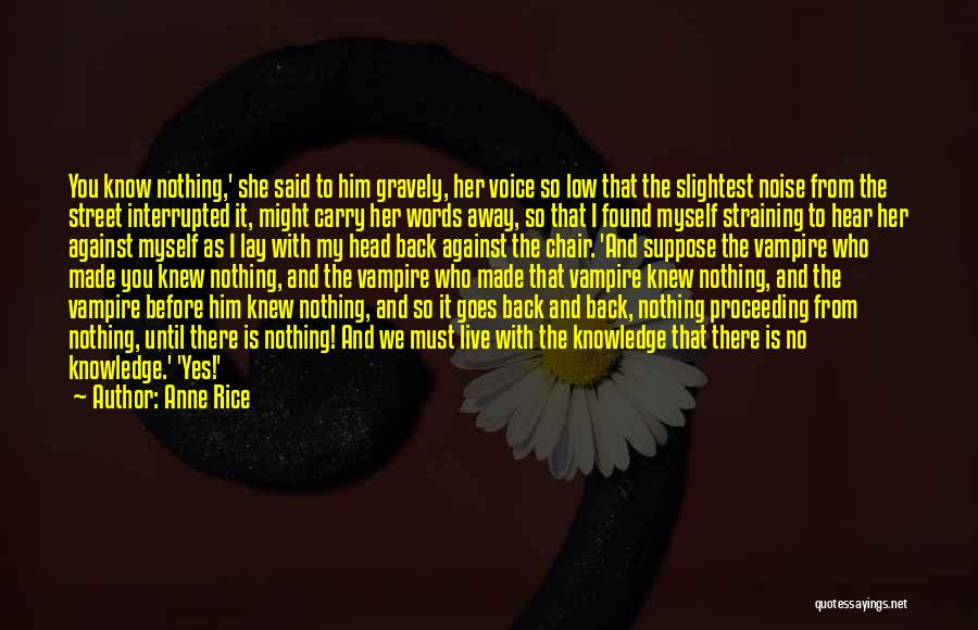 Anne Rice Quotes: You Know Nothing,' She Said To Him Gravely, Her Voice So Low That The Slightest Noise From The Street Interrupted