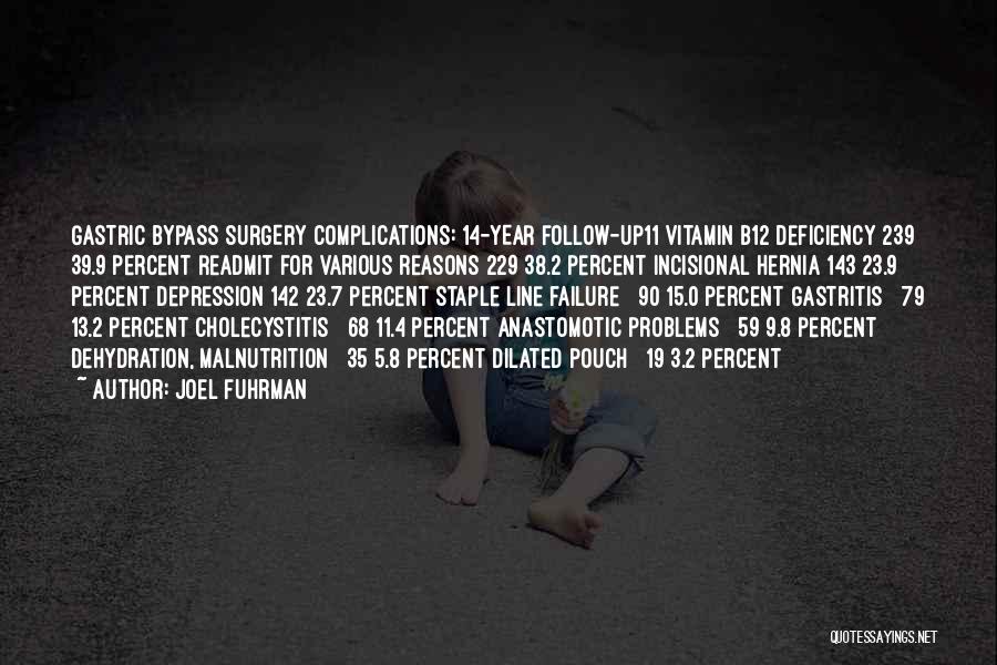 Joel Fuhrman Quotes: Gastric Bypass Surgery Complications: 14-year Follow-up11 Vitamin B12 Deficiency 239 39.9 Percent Readmit For Various Reasons 229 38.2 Percent Incisional