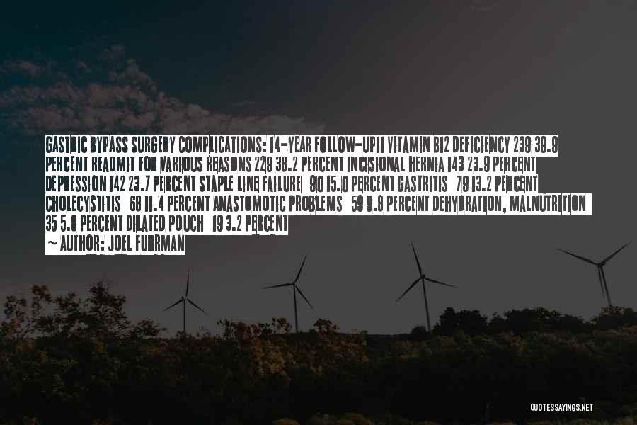 Joel Fuhrman Quotes: Gastric Bypass Surgery Complications: 14-year Follow-up11 Vitamin B12 Deficiency 239 39.9 Percent Readmit For Various Reasons 229 38.2 Percent Incisional