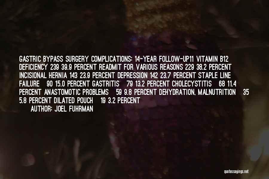 Joel Fuhrman Quotes: Gastric Bypass Surgery Complications: 14-year Follow-up11 Vitamin B12 Deficiency 239 39.9 Percent Readmit For Various Reasons 229 38.2 Percent Incisional