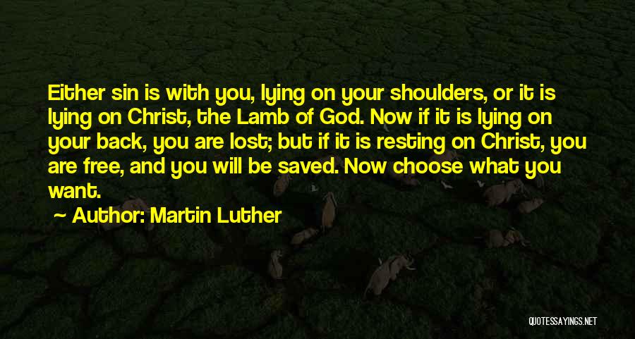 Martin Luther Quotes: Either Sin Is With You, Lying On Your Shoulders, Or It Is Lying On Christ, The Lamb Of God. Now