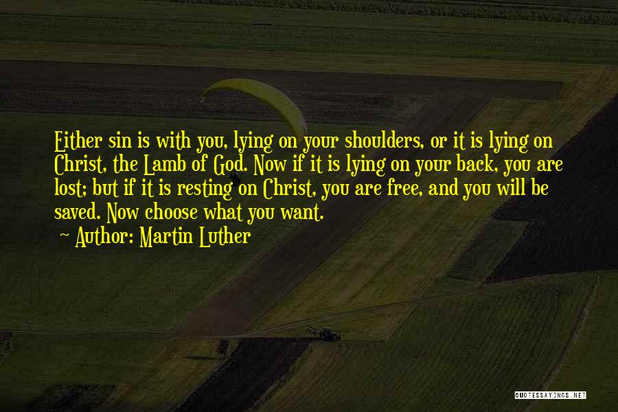 Martin Luther Quotes: Either Sin Is With You, Lying On Your Shoulders, Or It Is Lying On Christ, The Lamb Of God. Now