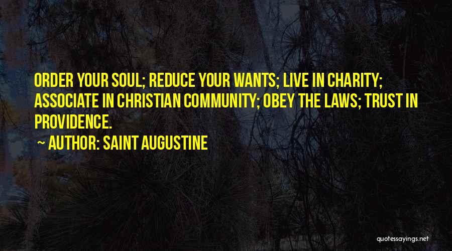 Saint Augustine Quotes: Order Your Soul; Reduce Your Wants; Live In Charity; Associate In Christian Community; Obey The Laws; Trust In Providence.