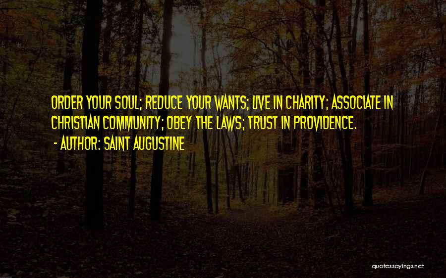 Saint Augustine Quotes: Order Your Soul; Reduce Your Wants; Live In Charity; Associate In Christian Community; Obey The Laws; Trust In Providence.