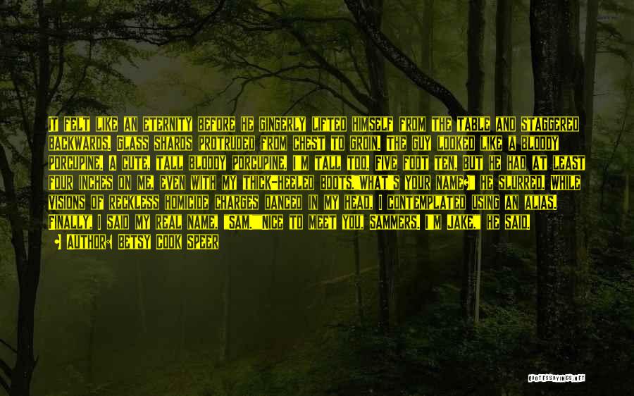 Betsy Cook Speer Quotes: It Felt Like An Eternity Before He Gingerly Lifted Himself From The Table And Staggered Backwards. Glass Shards Protruded From