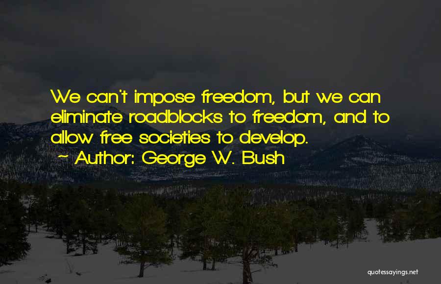 George W. Bush Quotes: We Can't Impose Freedom, But We Can Eliminate Roadblocks To Freedom, And To Allow Free Societies To Develop.