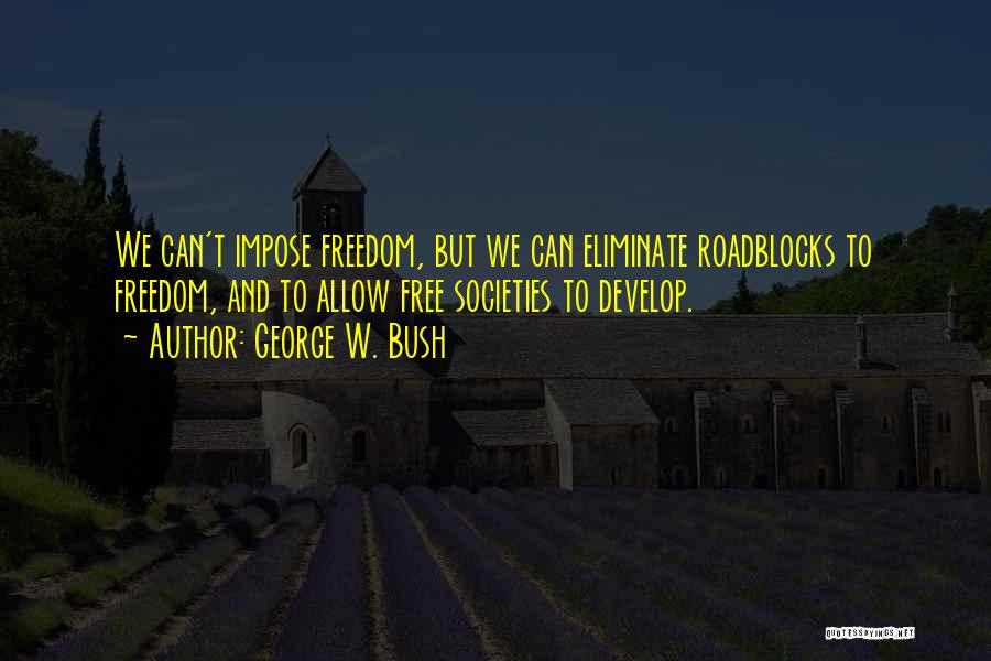 George W. Bush Quotes: We Can't Impose Freedom, But We Can Eliminate Roadblocks To Freedom, And To Allow Free Societies To Develop.