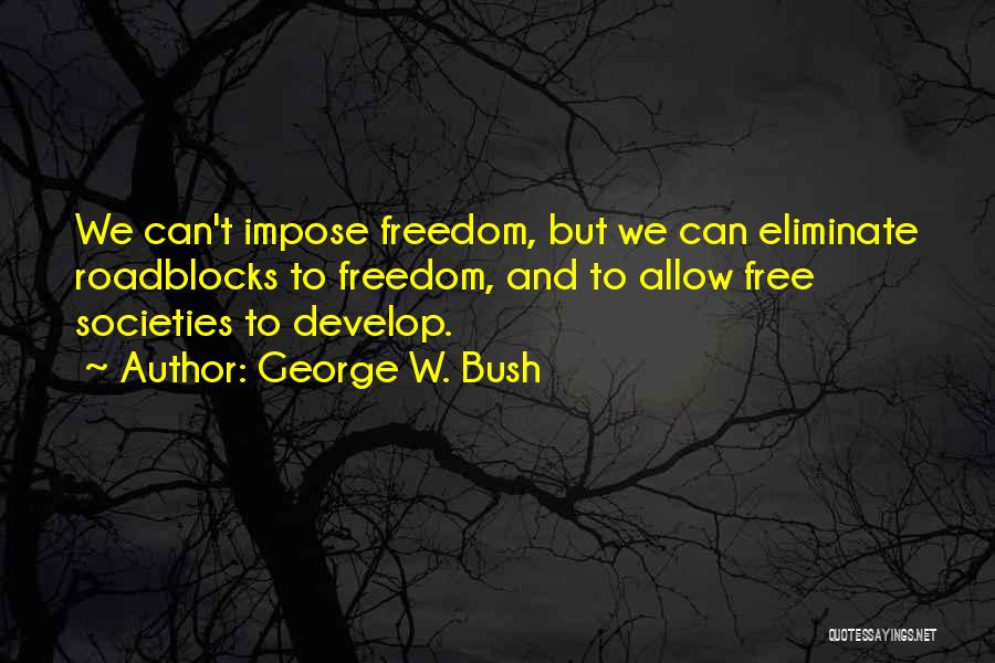 George W. Bush Quotes: We Can't Impose Freedom, But We Can Eliminate Roadblocks To Freedom, And To Allow Free Societies To Develop.