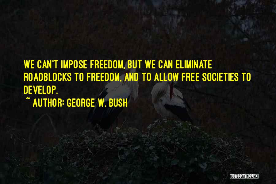 George W. Bush Quotes: We Can't Impose Freedom, But We Can Eliminate Roadblocks To Freedom, And To Allow Free Societies To Develop.