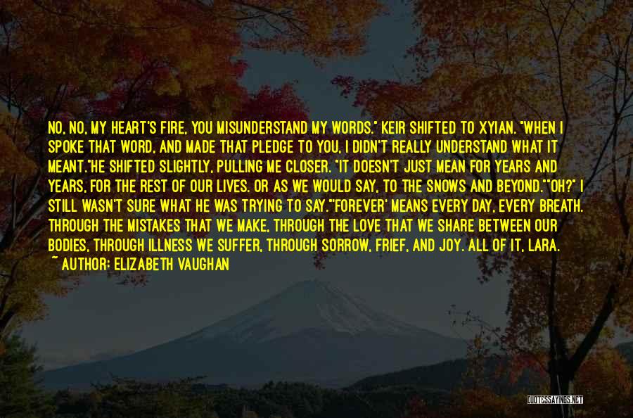 Elizabeth Vaughan Quotes: No, No, My Heart's Fire, You Misunderstand My Words. Keir Shifted To Xyian. When I Spoke That Word, And Made