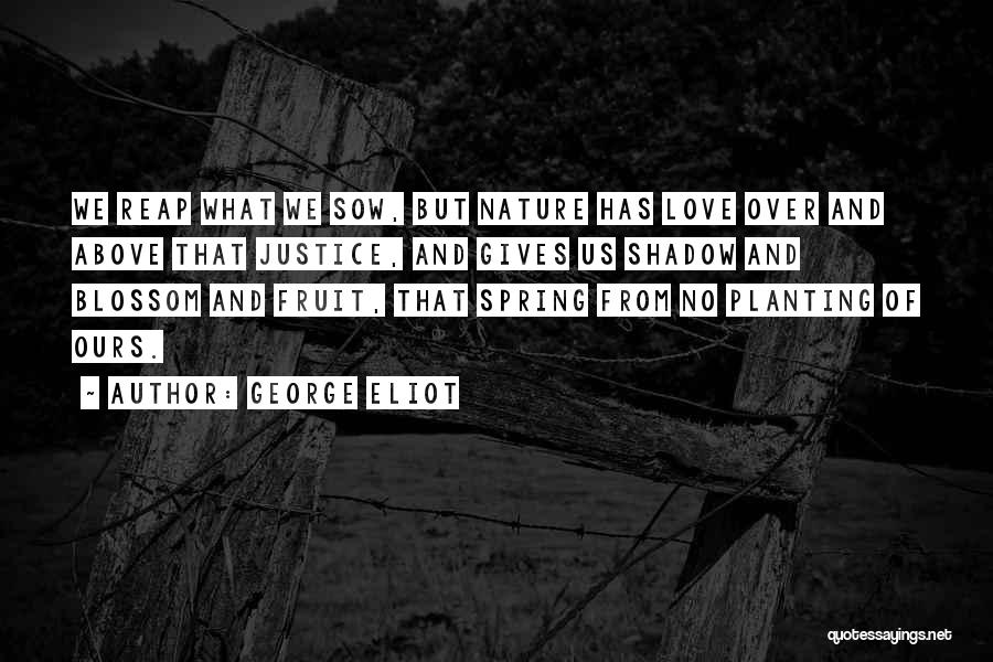 George Eliot Quotes: We Reap What We Sow, But Nature Has Love Over And Above That Justice, And Gives Us Shadow And Blossom