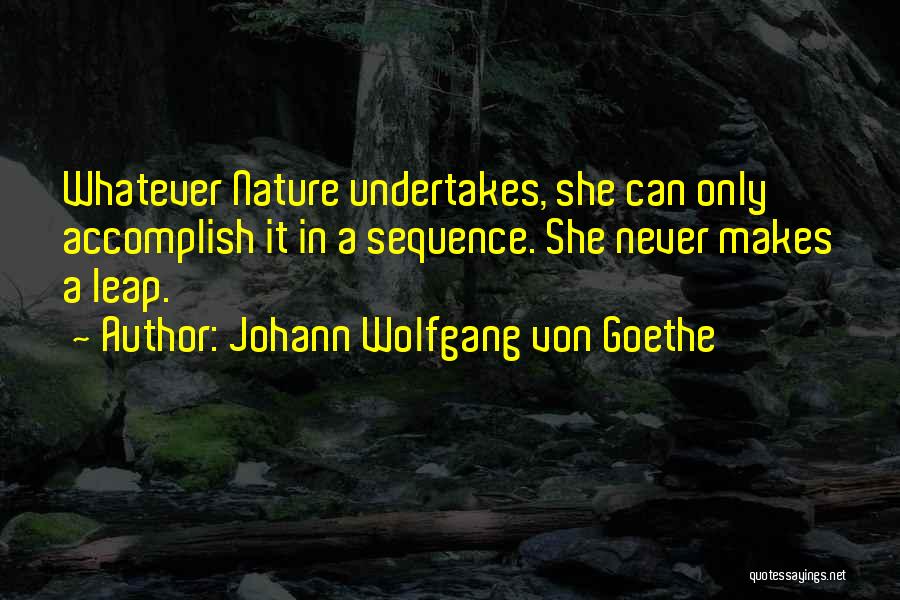 Johann Wolfgang Von Goethe Quotes: Whatever Nature Undertakes, She Can Only Accomplish It In A Sequence. She Never Makes A Leap.