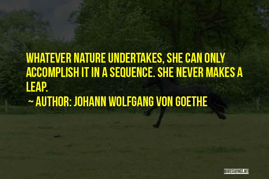Johann Wolfgang Von Goethe Quotes: Whatever Nature Undertakes, She Can Only Accomplish It In A Sequence. She Never Makes A Leap.