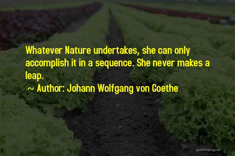 Johann Wolfgang Von Goethe Quotes: Whatever Nature Undertakes, She Can Only Accomplish It In A Sequence. She Never Makes A Leap.