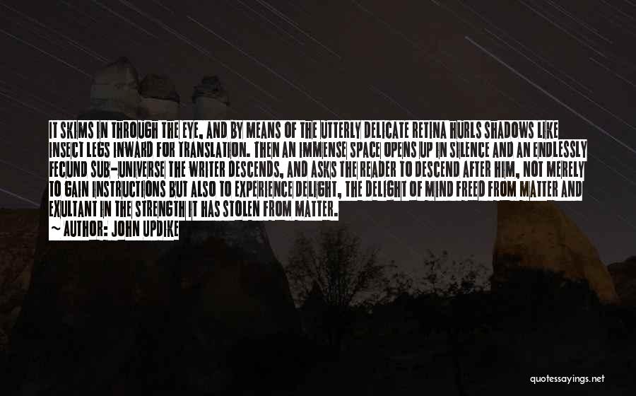 John Updike Quotes: It Skims In Through The Eye, And By Means Of The Utterly Delicate Retina Hurls Shadows Like Insect Legs Inward