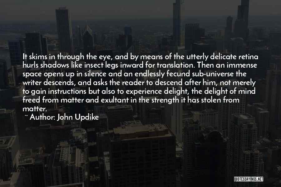 John Updike Quotes: It Skims In Through The Eye, And By Means Of The Utterly Delicate Retina Hurls Shadows Like Insect Legs Inward