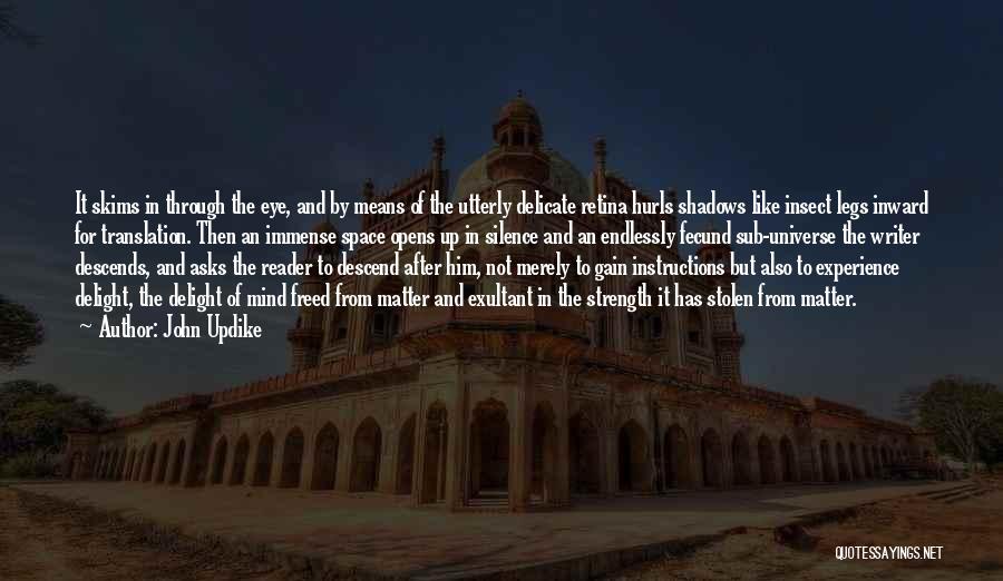 John Updike Quotes: It Skims In Through The Eye, And By Means Of The Utterly Delicate Retina Hurls Shadows Like Insect Legs Inward