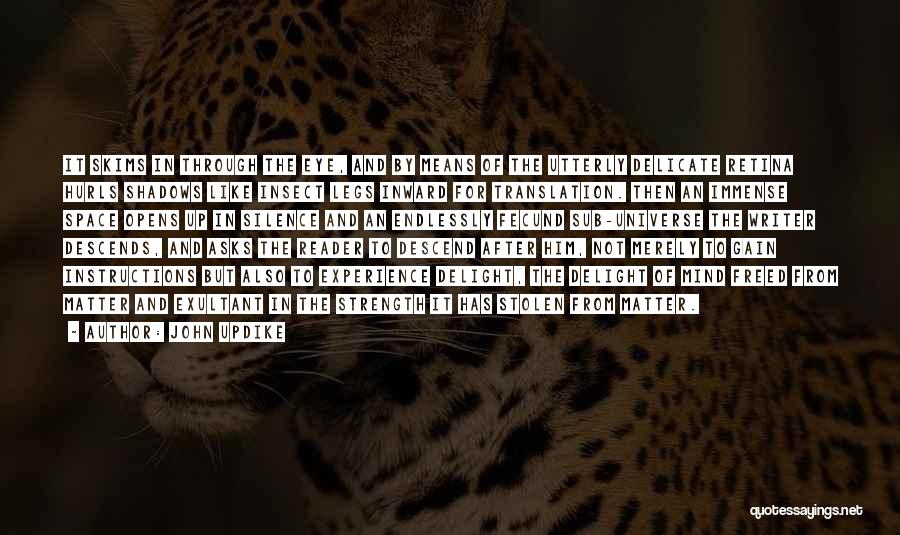 John Updike Quotes: It Skims In Through The Eye, And By Means Of The Utterly Delicate Retina Hurls Shadows Like Insect Legs Inward