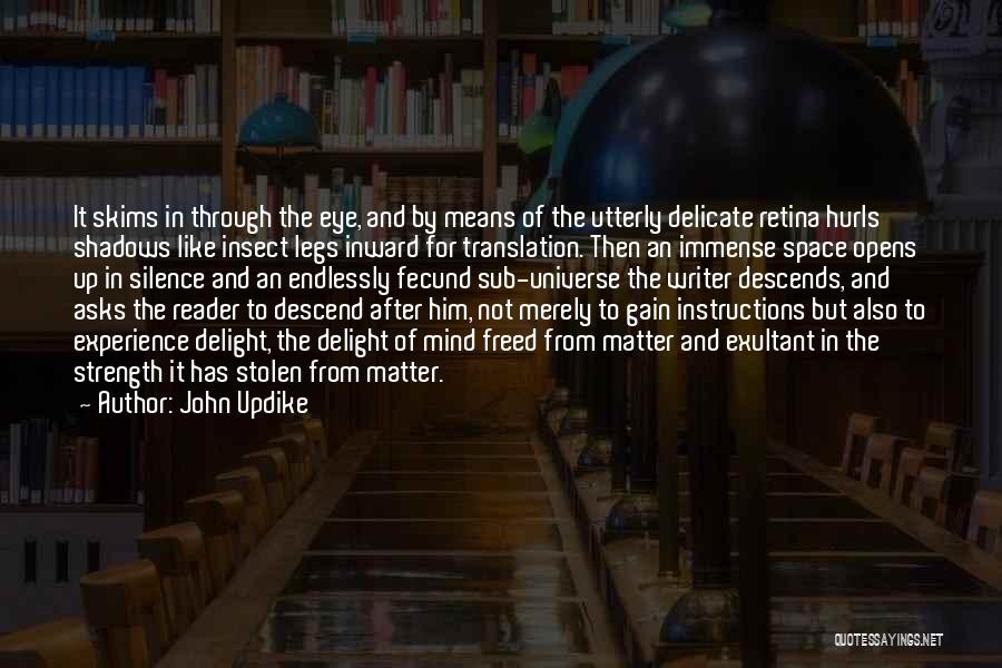 John Updike Quotes: It Skims In Through The Eye, And By Means Of The Utterly Delicate Retina Hurls Shadows Like Insect Legs Inward