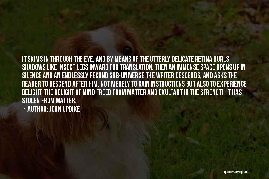 John Updike Quotes: It Skims In Through The Eye, And By Means Of The Utterly Delicate Retina Hurls Shadows Like Insect Legs Inward