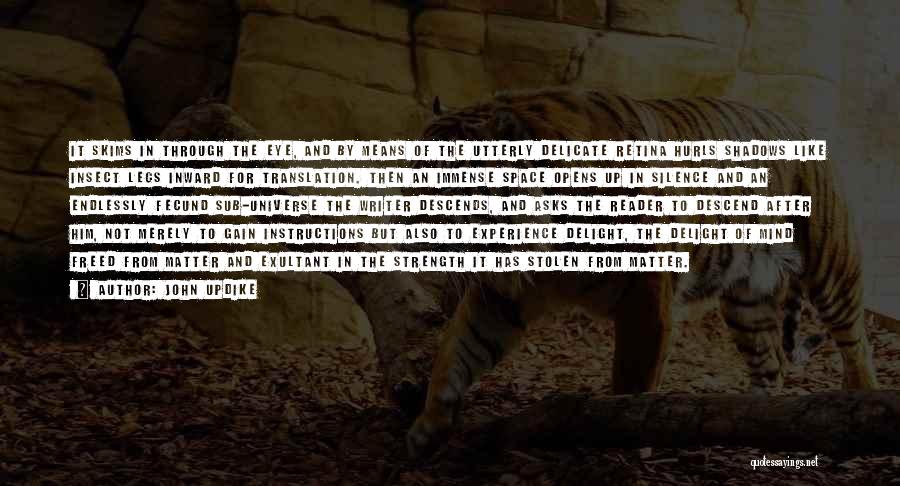 John Updike Quotes: It Skims In Through The Eye, And By Means Of The Utterly Delicate Retina Hurls Shadows Like Insect Legs Inward